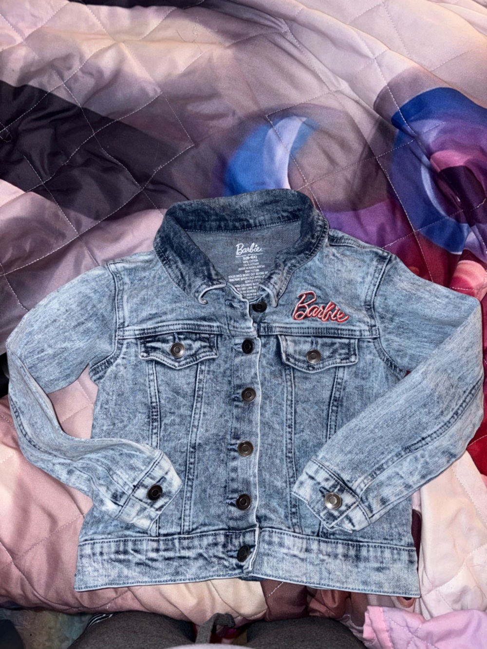 6-6x Barbie Light Blue Acid Wash Denim Jacket with Pink Logo